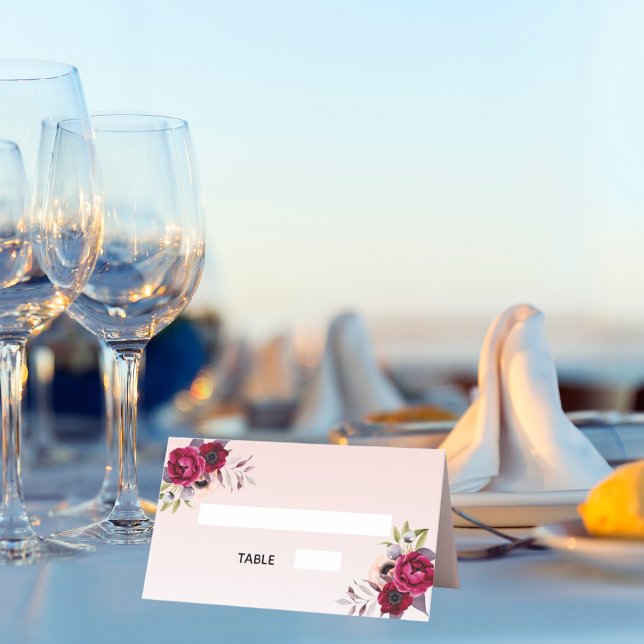 Rose gold burgundy flowers wedding place card (Creator Uploaded)