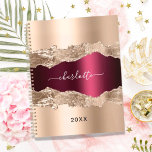 Rose gold burgundy metal agate marble name 2024 planner<br><div class="desc">Rose gold and burgundy metal and agate,  marble stone print as background.  Personalize and add your name. The name is written with a modern hand lettered style script.</div>