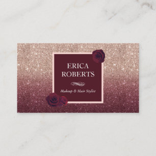 Rose Gold Burgundy Ombre Makeup Artist Hair Salon Business Card