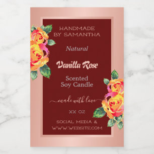 Rose Gold Burgundy Product Labels Candles Beauty &