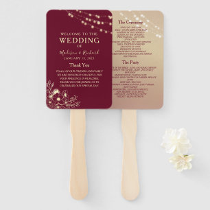 Rose Gold Burgundy Wedding Program Hand Fan