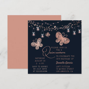 Rose Gold Butterfly Chic Modern Quinceañera Invitation