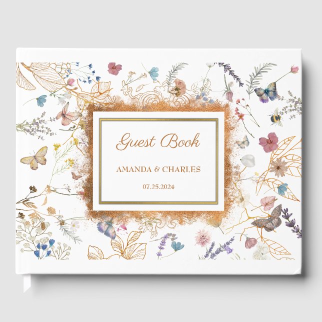 Rose Gold Butterfly Garden Mariage Livre d'invité (Recto)
