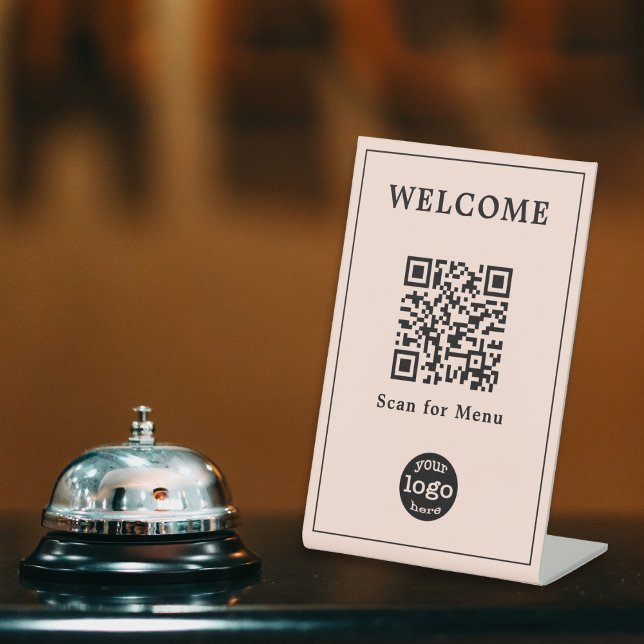 Rose Gold Cafe Menu QR Code Business Company Logo Pedestal Sign (Rose Gold Cafe Menu QR Code Business Company Logo Pedestal Sign)