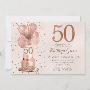 Rose Gold Cake 50th Birthday Invitation
