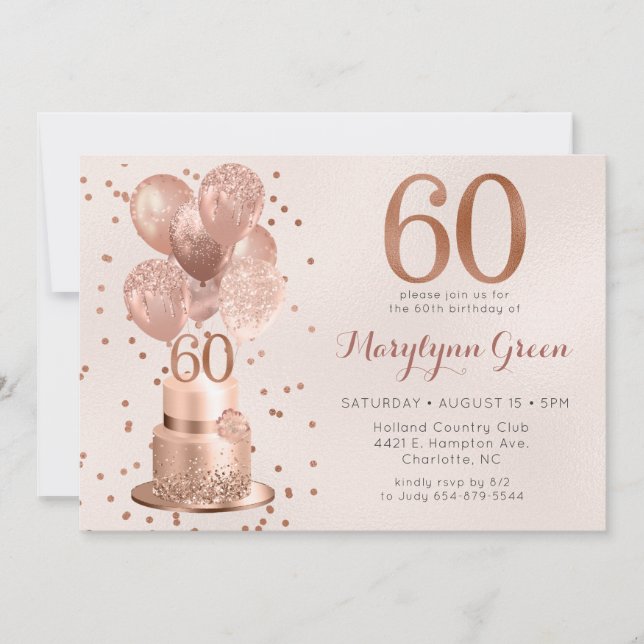 Rose Gold Cake 60th Birthday Invitation (Front)
