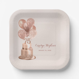 Rose Gold Cake 75th Birthday Paper Plate