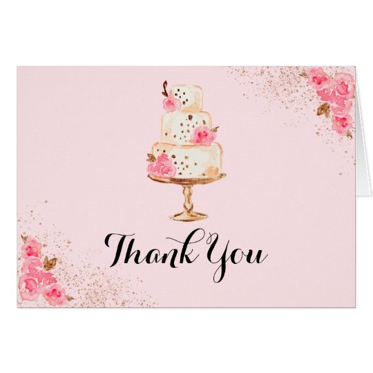 Rose Gold Cake Bridal Shower Thank You Card