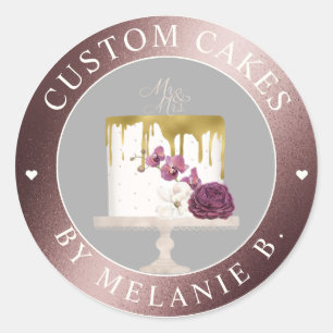Rose Gold  Cake Business Gold Drip Cake Classic Round Sticker