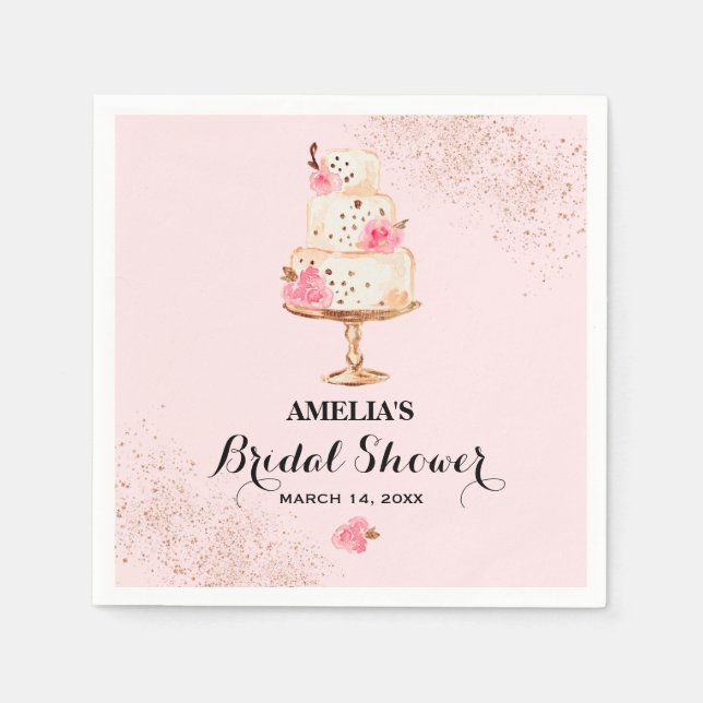 Rose Gold Cake Tea Party Bridal Shower Napkins (Front)