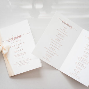 Rose Gold Calligraphy Folded Wedding Program