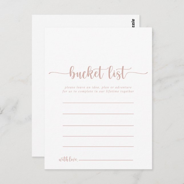 Rose Gold Calligraphy Simple Bucket List Cards (Front/Back)
