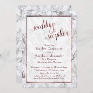 Rose Gold Calligraphy Wedding Reception Marble Invitation