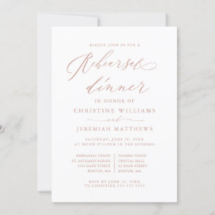 Rose Gold Calligraphy Wedding Rehearsal Dinner Invitation