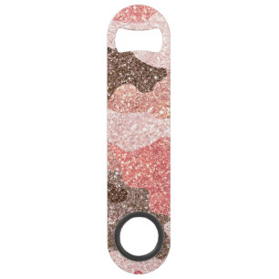 Rose Gold Camo Faux Glitter Camouflage Glam Bar Key