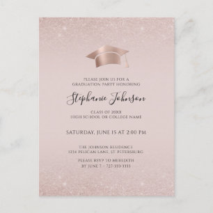 Rose Gold Cap and Tassel Blush Pink Grad Party Invitation Postcard