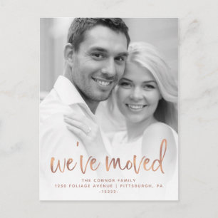 Rose Gold Casual Script Photo Moving Announcement Postcard