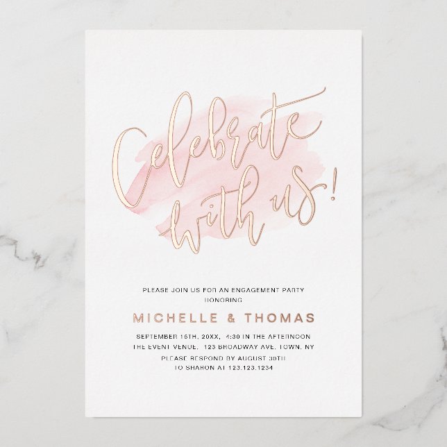 Rose Gold Celebrate With Us Script  Modern Simple (Front)