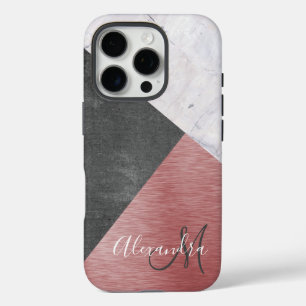 Rose Gold, Chalkboard, & Marble - Add Monogram iPhone 16 Pro Case