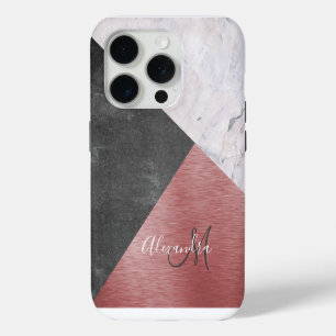 Rose Gold, Chalkboard, & Marble - Add Monogram iPhone 15 Pro Case