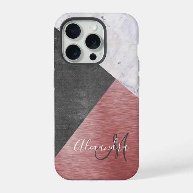 Rose Gold, Chalkboard, & Marble - Add Monogram iPhone Case (Back)