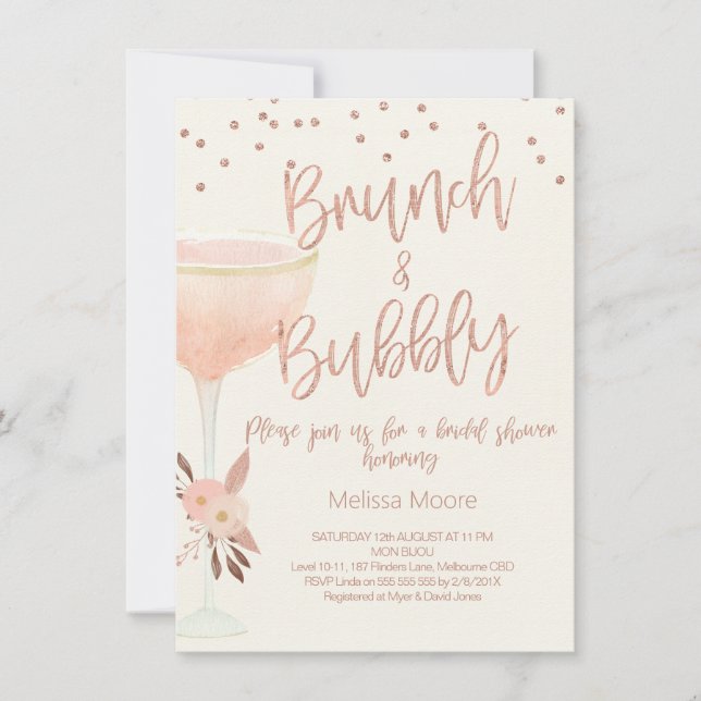 Rose Gold Champagne Glass Bridal Shower Invitation (Front)