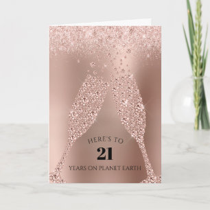 Rose Gold Champagne Toast 21st Birthday Card