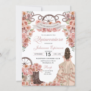 Rose Gold Champagne Western Ranchero Quinceanera Invitation