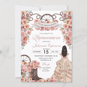 Rose Gold Champagne Western Ranchero Quinceanera Invitation