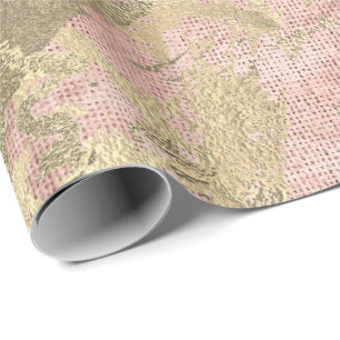 Rose Gold Champaigne Marble Linen Metallic Strokes Wrapping Paper