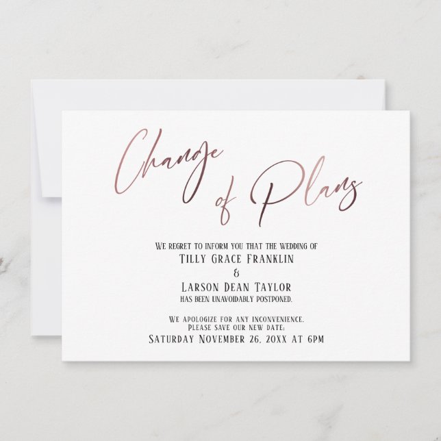 Rose Gold Changement de régime Carte Mariage repor (Devant)
