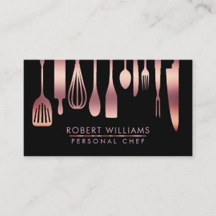 Rose Gold Chef Kitchen Tools Glitter Faux Catering Business Card
