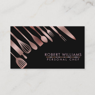 Rose Gold Chef Kitchen Tools Glitter Faux Catering Business Card