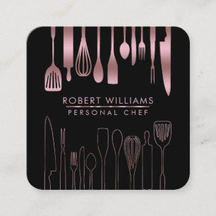 Rose Gold Chef Kitchen Utensil Tools Faux Catering Square Business Card