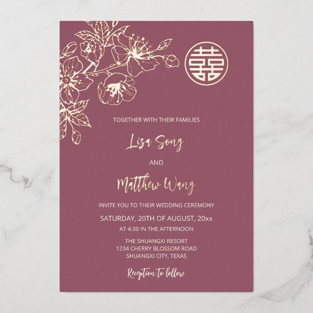 Rose Gold Cherry Blossom Chinese Wedding (Front)