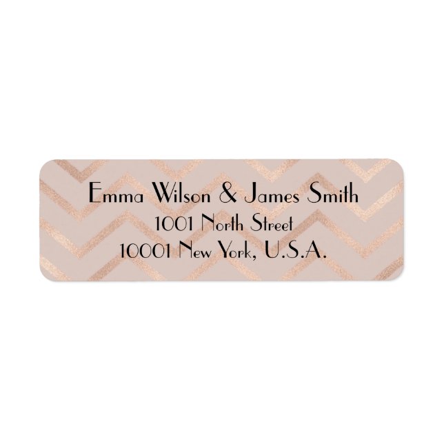 Rose Gold Chevron Mariage Adresse de retour Étique (Devant)