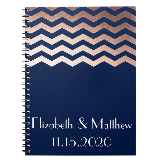 Rose Gold Chevron Personalized Wedding Planner Notebook (Front)