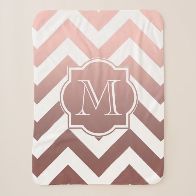 Rose Gold Chevrons Monogram Sherpa Blanket (Front)