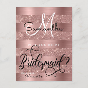Rose Gold Chic Monogram Bridesmaid Proposal Postcard