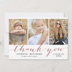 Rose Gold Chic Script Photo Graduation Thank You Card