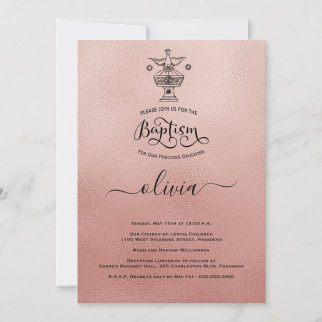 Rose Gold Christening Baptême Invitation (Devant)