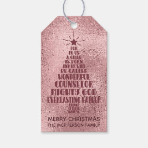 Rose Gold Christian Christmas Scripture - Add Name Gift Tags