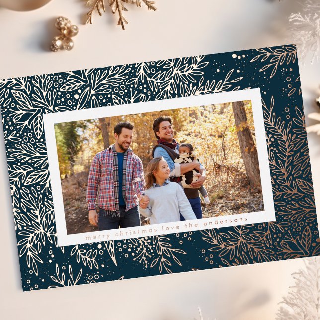 ROSE Gold Christmas Botanical SnowFlake Photo Foil Holiday Card (Creator Uploaded)