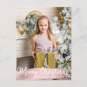 Rose Gold Christmas Happy Holidays Family PHOTO Holiday Postcard
