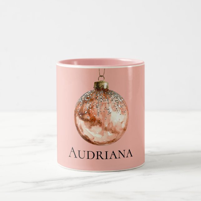 Rose Gold Christmas Ornament Two-Tone Coffee Mug (Center)