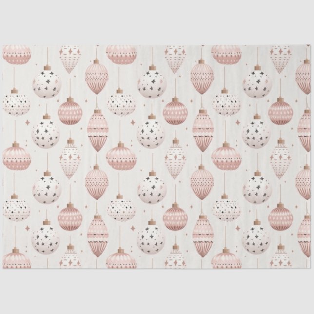 Rose Gold Christmas Ornaments and Stars Christmas Tissue Paper (Front)