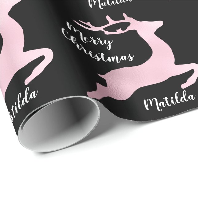 Rose Gold Christmas reindeer pattern personalized Wrapping Paper (Roll Corner)