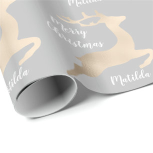 Rose Gold Christmas reindeer pattern personalized Wrapping Paper