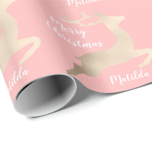 Rose Gold Christmas reindeer pattern personalized Wrapping Paper