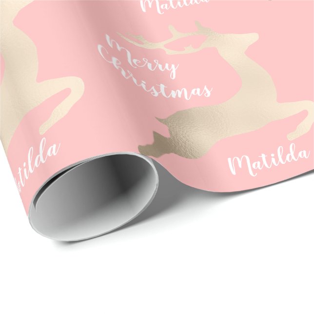 Rose Gold Christmas reindeer pattern personalized Wrapping Paper (Roll Corner)